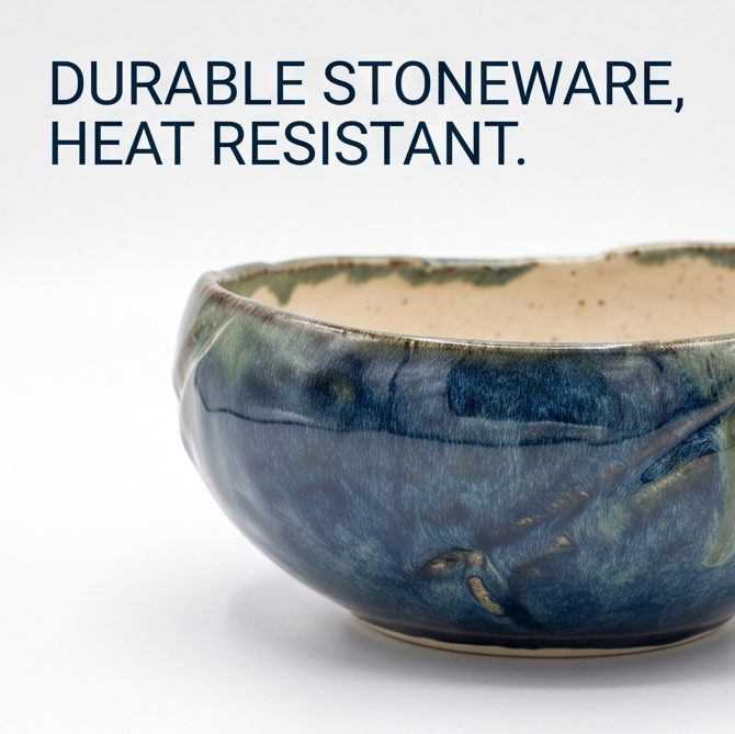 Handcrafted Blue & Green Drip Glaze Stoneware Bowl