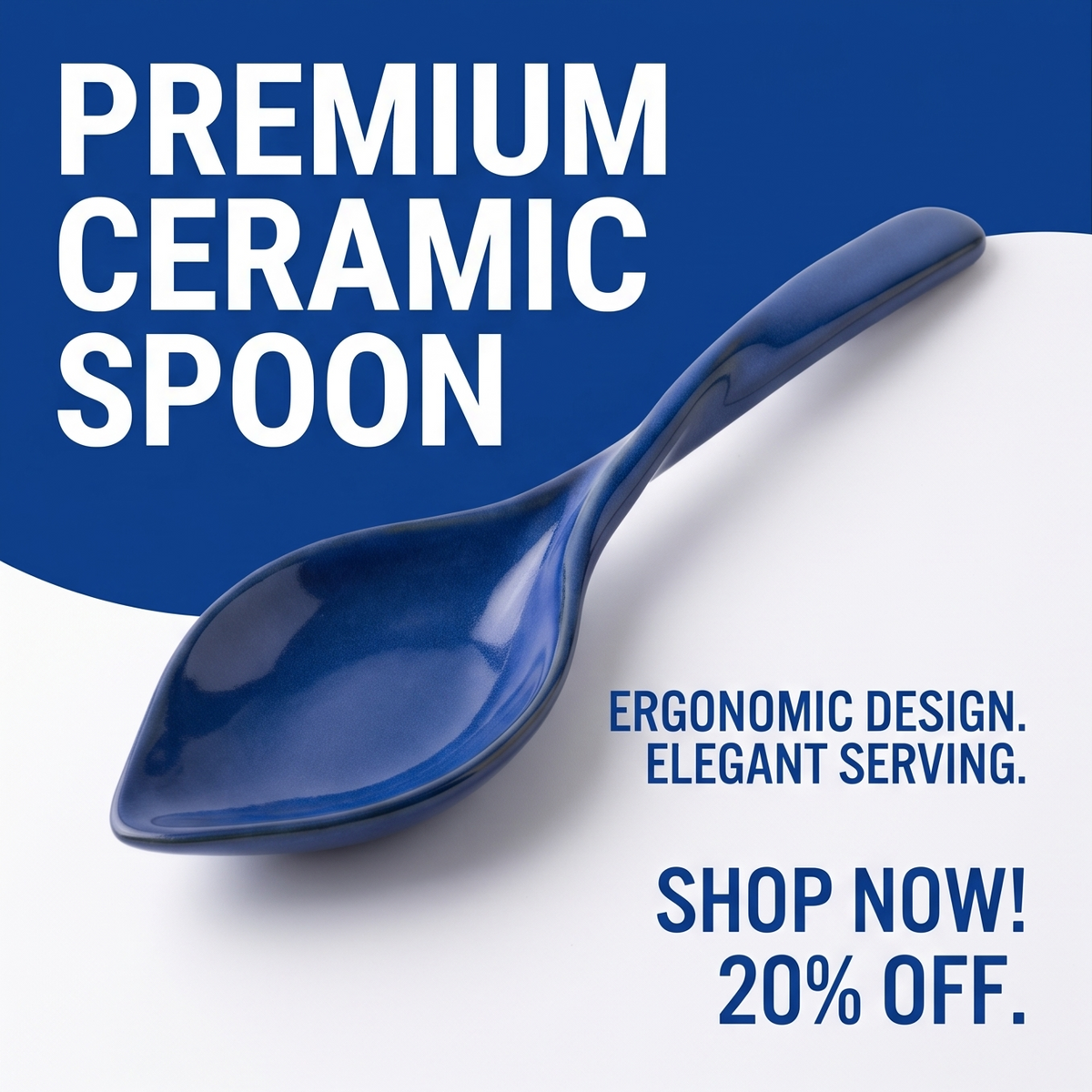 Cobalt Blue Leaf-Shaped Ceramic Serving Spoon