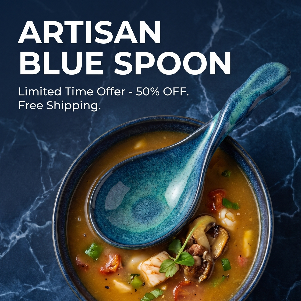Artisan Blue Kiln-Glazed Ceramic Soup Spoon