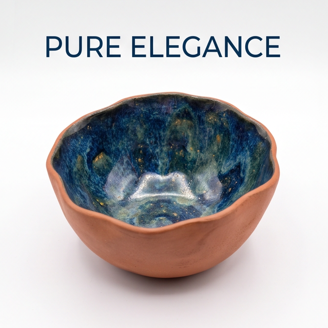 Terracotta Wavy Rim Bowl with Deep Blue Glazed Interior