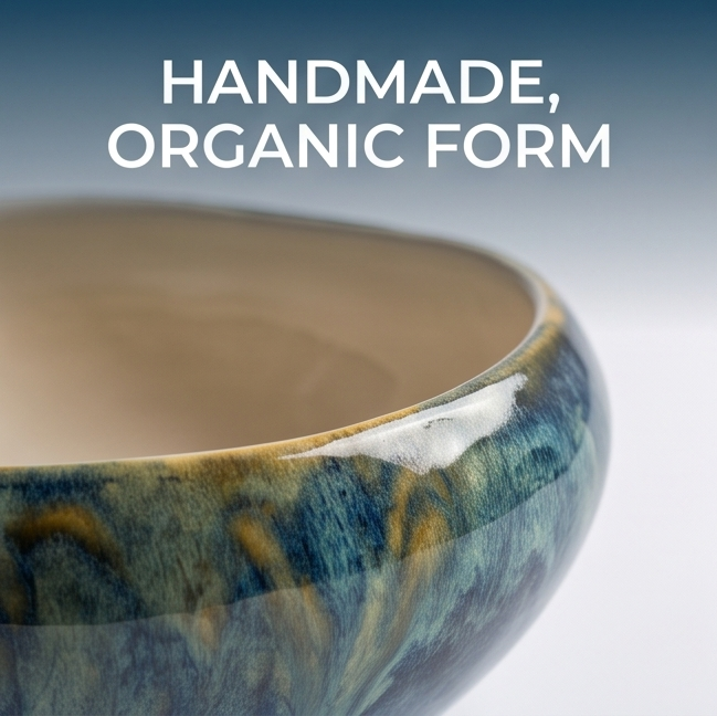 Organic Blue & Gold Flow Glaze Ceramic Bowl