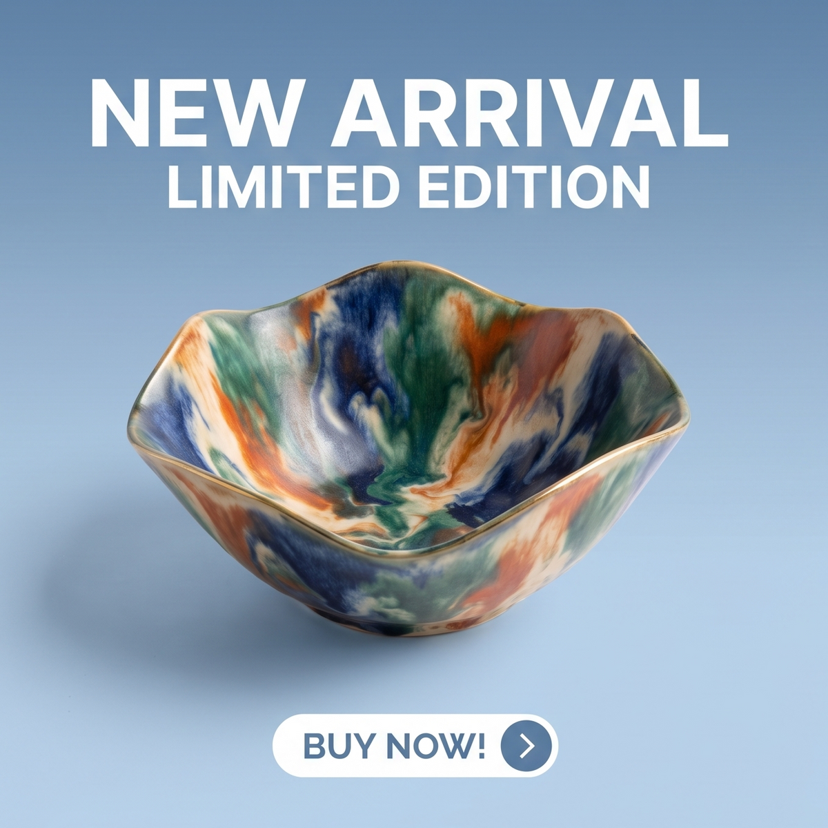 Marble Glaze Wavy Ceramic Bowl with Gold Rim
