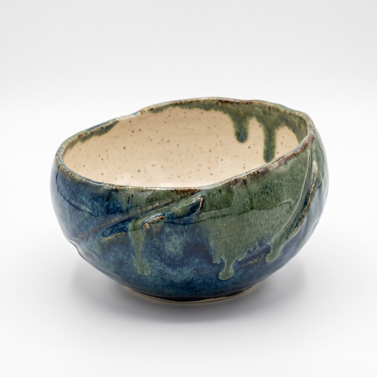 Handcrafted Blue & Green Drip Glaze Stoneware Bowl