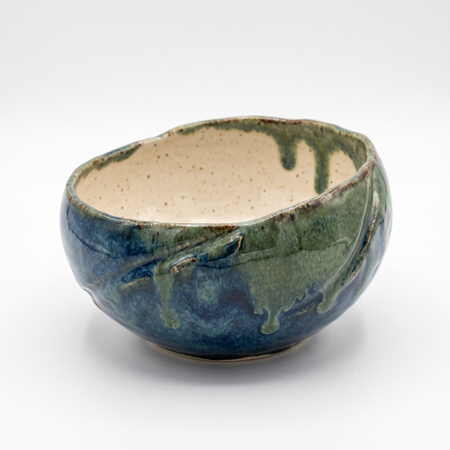 Handcrafted Blue & Green Drip Glaze Stoneware Bowl