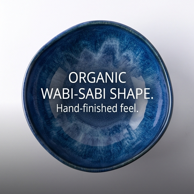Wabi-Sabi Blue Reactive Glaze Ceramic Bowl