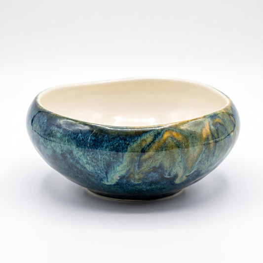 Organic Blue & Gold Flow Glaze Ceramic Bowl
