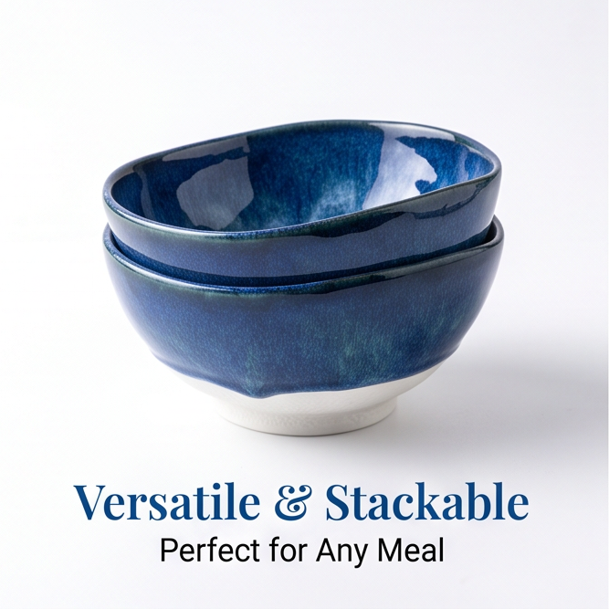 Wabi-Sabi Blue Reactive Glaze Ceramic Bowl
