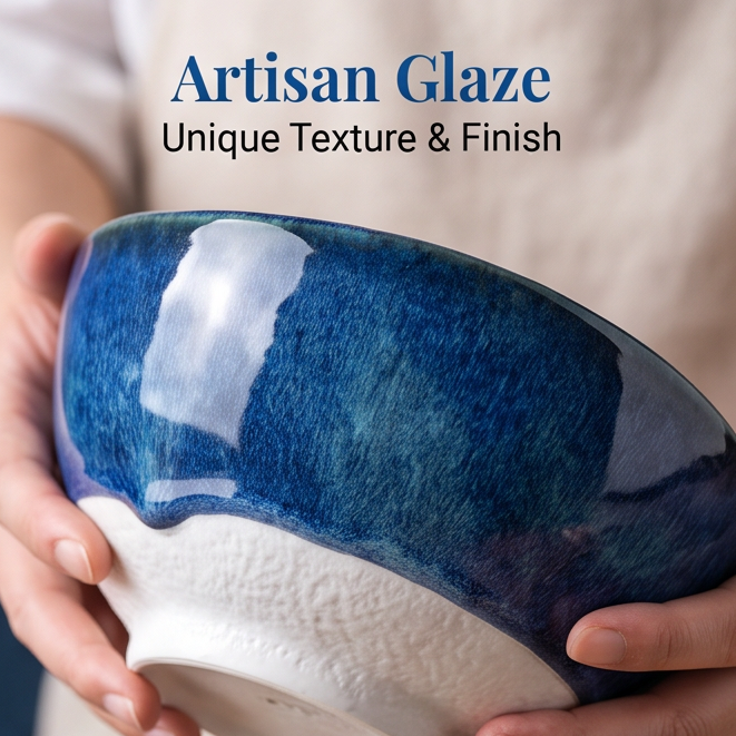 Wabi-Sabi Blue Reactive Glaze Ceramic Bowl