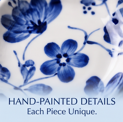 Hand-Painted Blue & White Wavy Edge Ceramic Plate