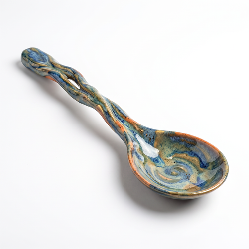 Handcrafted Glazed Ceramic Spoon with Twist Handle