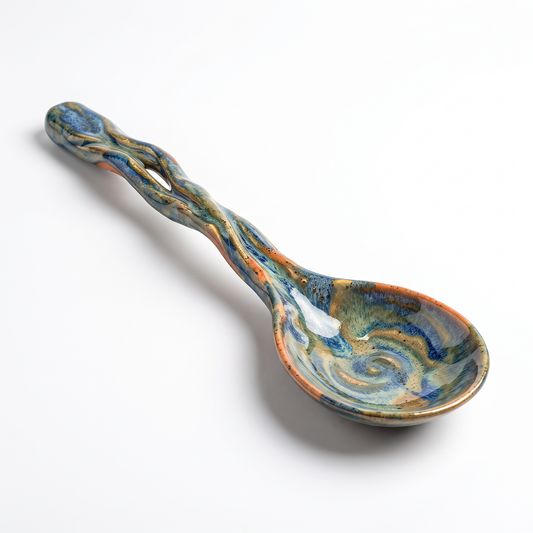 Handcrafted Glazed Ceramic Spoon with Twist Handle
