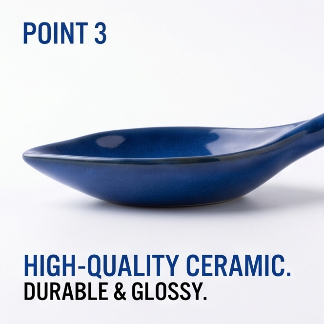 Cobalt Blue Leaf-Shaped Ceramic Serving Spoon