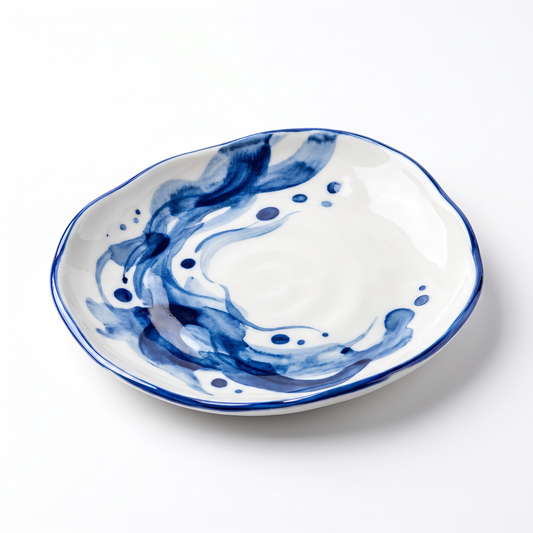 Ink & Blue-and-White Hand-Painted Ceramic Plate