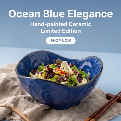 Ocean Blue Wavy Hand-Painted Ceramic Bowl