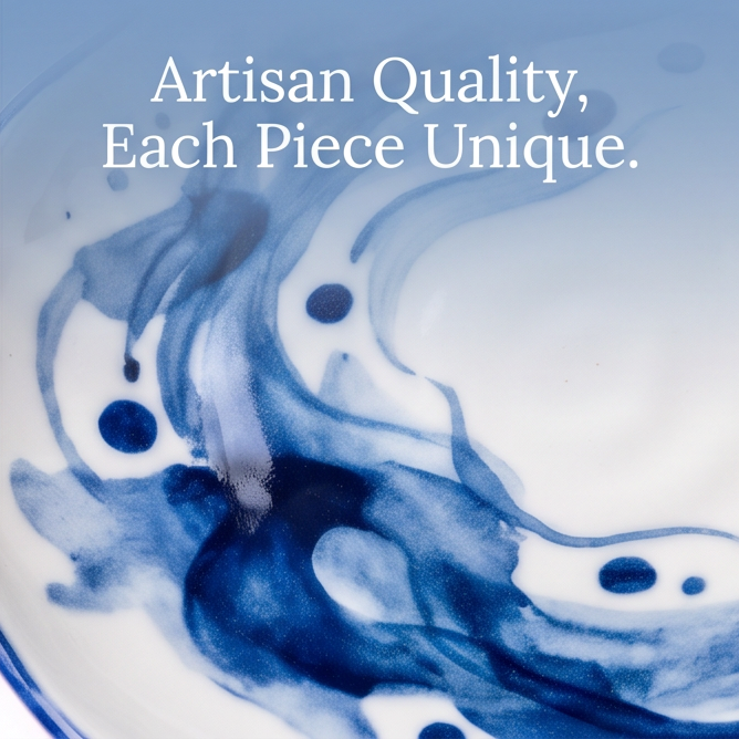 Ink & Blue-and-White Hand-Painted Ceramic Plate