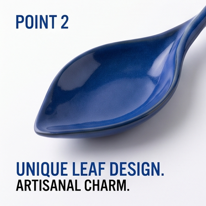 Cobalt Blue Leaf-Shaped Ceramic Serving Spoon