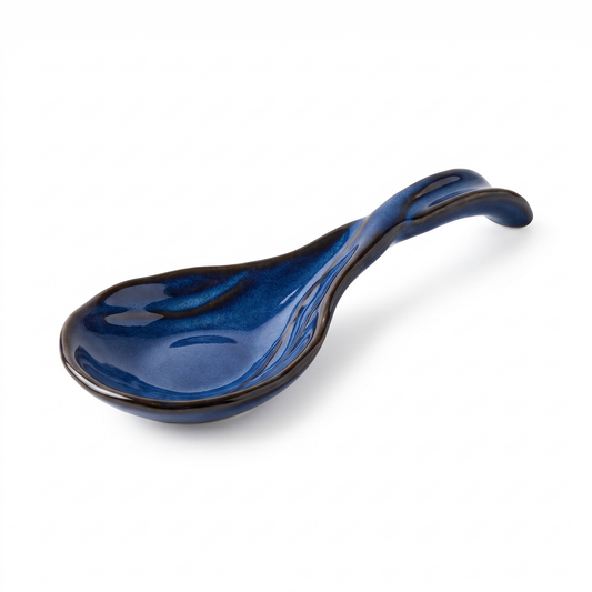 Artisan Blue Glazed Ceramic Spoon Rest