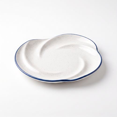 Ocean Wave Spiral Ceramic Plate with Blue Rim