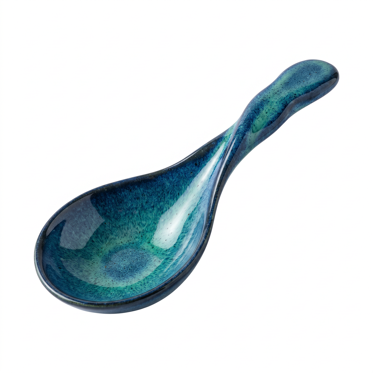 Artisan Blue Kiln-Glazed Ceramic Soup Spoon