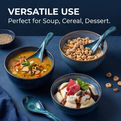 Artisan Blue Kiln-Glazed Ceramic Soup Spoon