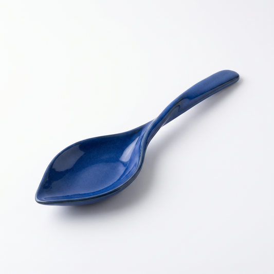 Cobalt Blue Leaf-Shaped Ceramic Serving Spoon