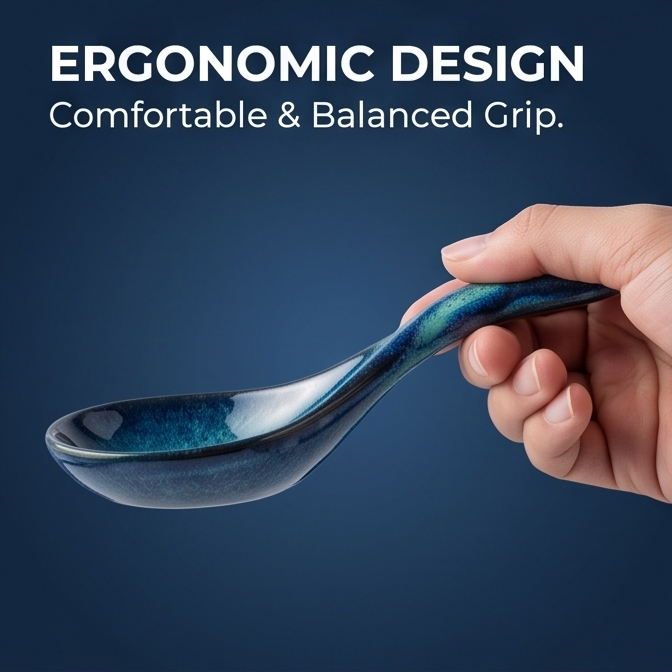Artisan Blue Kiln-Glazed Ceramic Soup Spoon