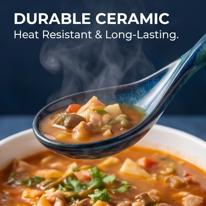 Artisan Blue Kiln-Glazed Ceramic Soup Spoon