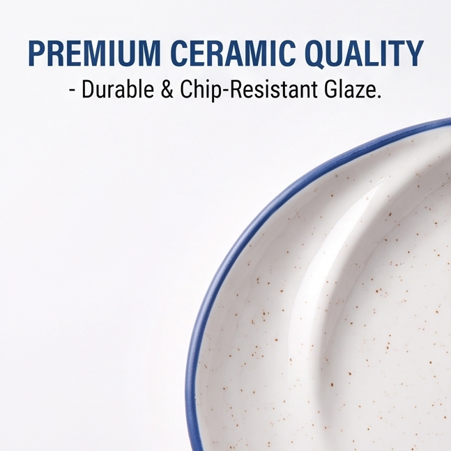 Ocean Wave Spiral Ceramic Plate with Blue Rim