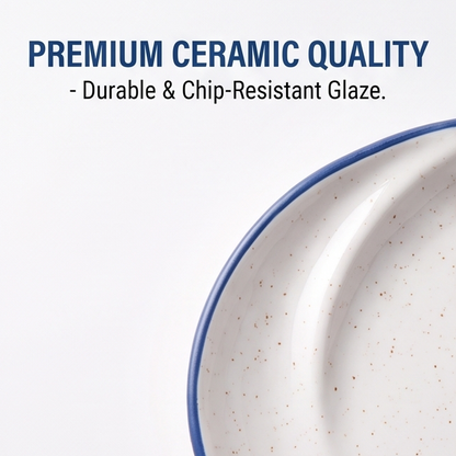 Ocean Wave Spiral Ceramic Plate with Blue Rim