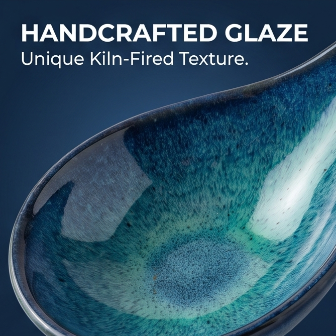 Artisan Blue Kiln-Glazed Ceramic Soup Spoon