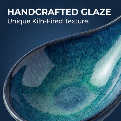 Artisan Blue Kiln-Glazed Ceramic Soup Spoon