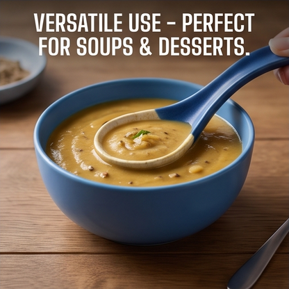 Two-Tone Blue & Cream Speckled Ceramic Soup Spoon