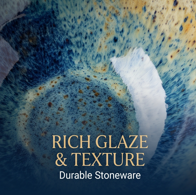 Artisan Blue Reactive Glaze Stoneware Bowl with Organic Rim
