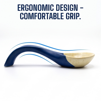 Two-Tone Blue & Cream Speckled Ceramic Soup Spoon