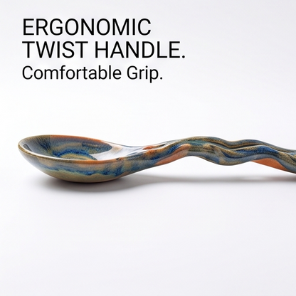 Handcrafted Glazed Ceramic Spoon with Twist Handle