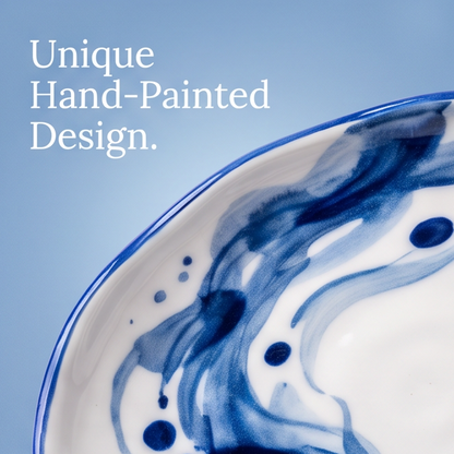 Ink & Blue-and-White Hand-Painted Ceramic Plate