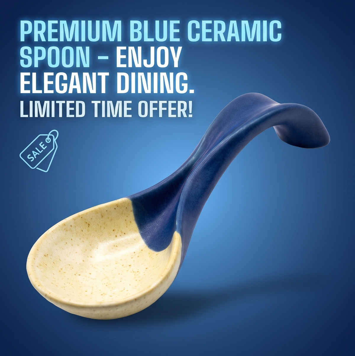Two-Tone Blue & Cream Speckled Ceramic Soup Spoon