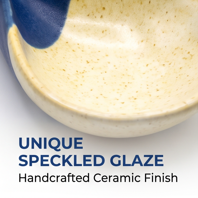 Two-Tone Blue & Cream Speckled Ceramic Soup Spoon
