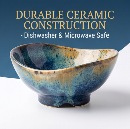 Artisan Blue Reactive Glaze Stoneware Bowl with Organic Rim