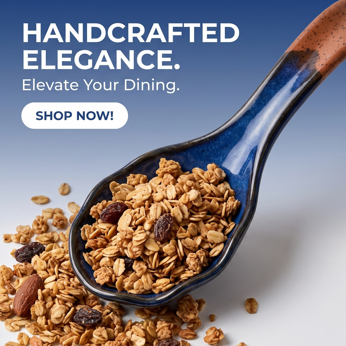 Handcrafted Blue & Terracotta Ceramic Serving Spoon