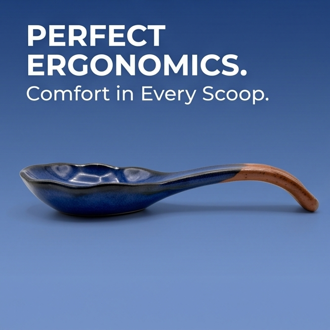 Handcrafted Blue & Terracotta Ceramic Serving Spoon