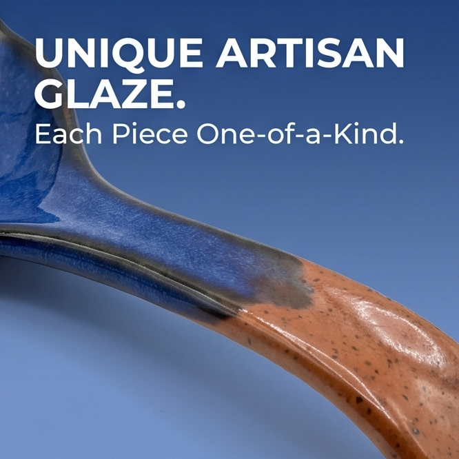 Handcrafted Blue & Terracotta Ceramic Serving Spoon