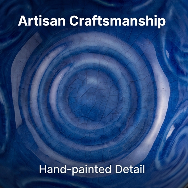 Ocean Blue Wavy Hand-Painted Ceramic Bowl