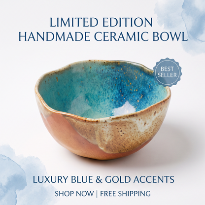 Handmade Blue & Gold Ceramic Bowl