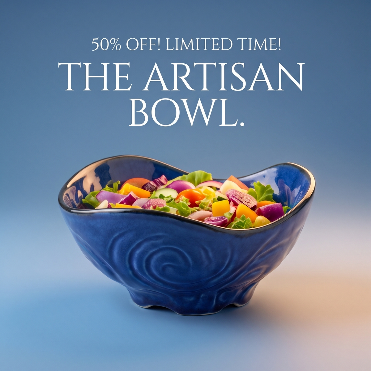 Ocean Blue Wavy Hand-Painted Ceramic Bowl