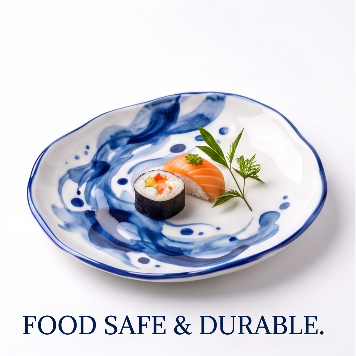 Ink & Blue-and-White Hand-Painted Ceramic Plate