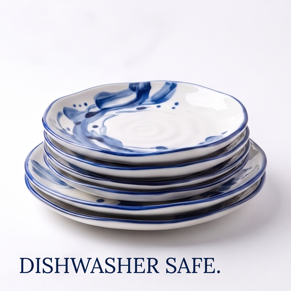 Ink & Blue-and-White Hand-Painted Ceramic Plate