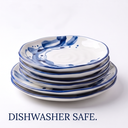 Ink & Blue-and-White Hand-Painted Ceramic Plate