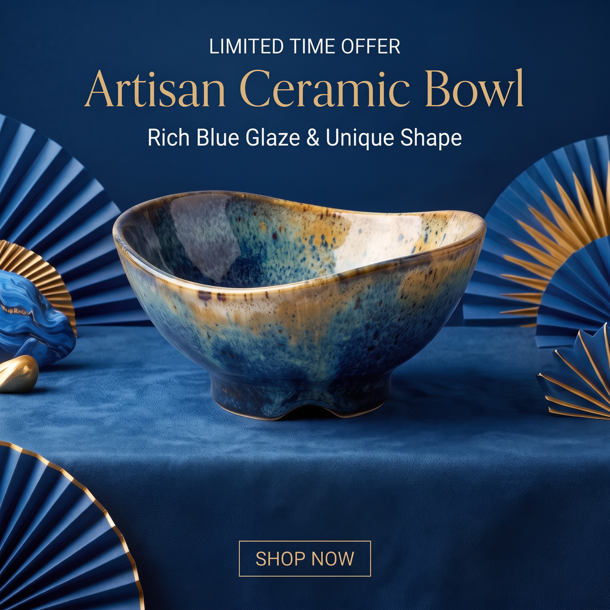 Artisan Blue Reactive Glaze Stoneware Bowl with Organic Rim