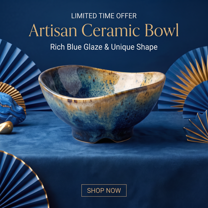 Artisan Blue Reactive Glaze Stoneware Bowl with Organic Rim
